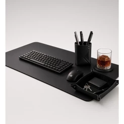 Kit Escritório Mouse Pad 90X40 Couro + Porta Objeto + Porta Caneta + Porta copos DeskPad Grande costurado