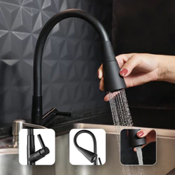 Torneira Gourmet Cozinha Bancada Preta Flexível 2 Jatos ABS Para Pia Mesa Área Gourmet Alta Moderna