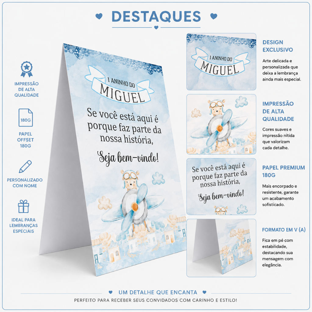 Centro de mesa agradecimento personalizado decorar mesa ursinho aviador o tempo voa urso chá de bebe