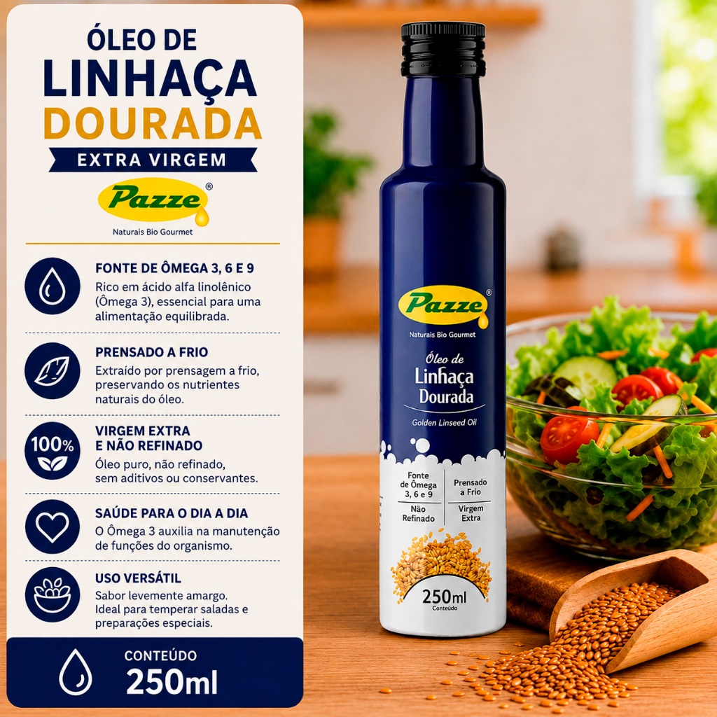 Óleo de Linhaça Dourada Extra Virgem Pazze 250ml Prensado a Frio