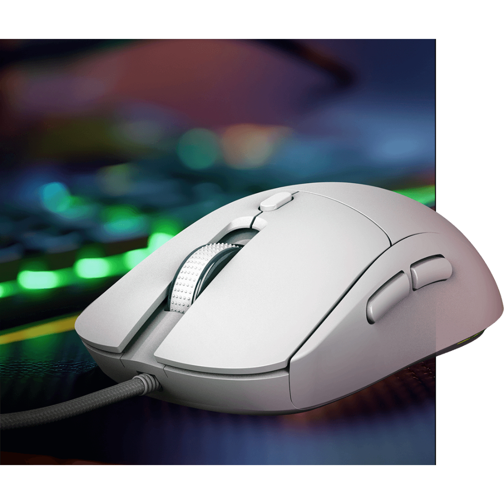 Mouse Gamer PCYes Basaran White Ghost RGB 12400 DPI 6 Botões Ambidestro Sensor Pixart PMGBRWG