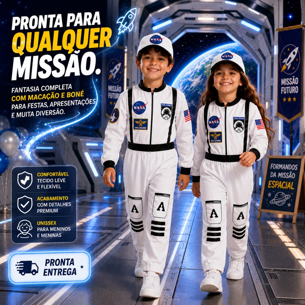 Fantasia Astronauta Menino Menina LONGO Infantil Espaço Festa Aniversário Presente Profissão Unissex — imagem 2 de 2