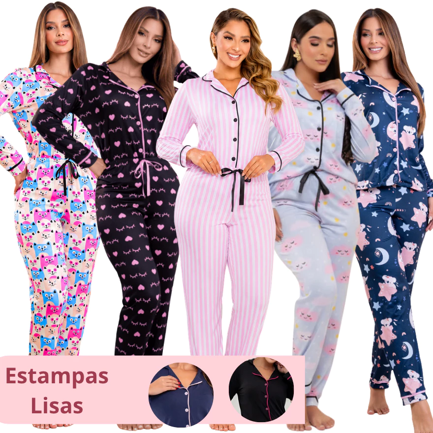 Pijama Feminino Americano Longo Pós Cirúrgico Amamentação Inverno Stitch Estapas listra Rosa
