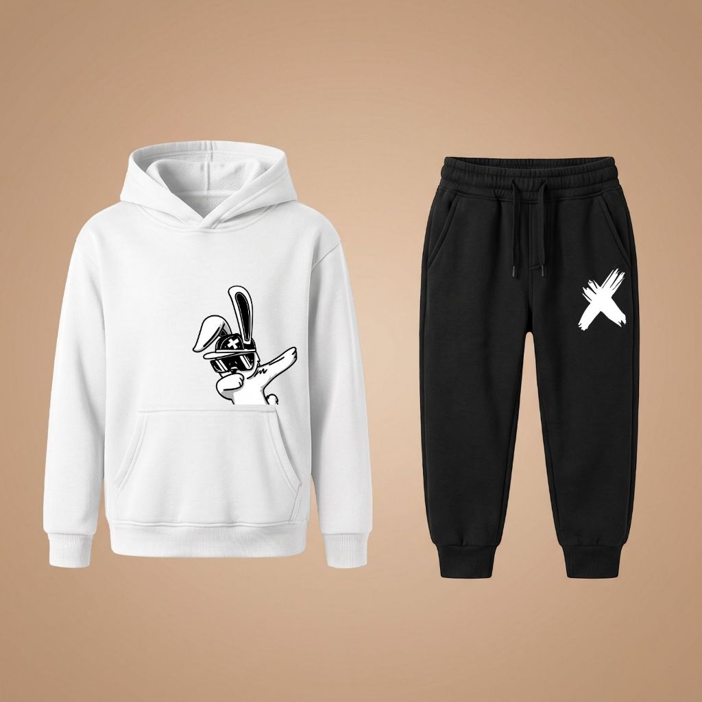 Conjunto Moletom Canguru + Calça Infantil Juvenil Estampado Coelhão X Unissex