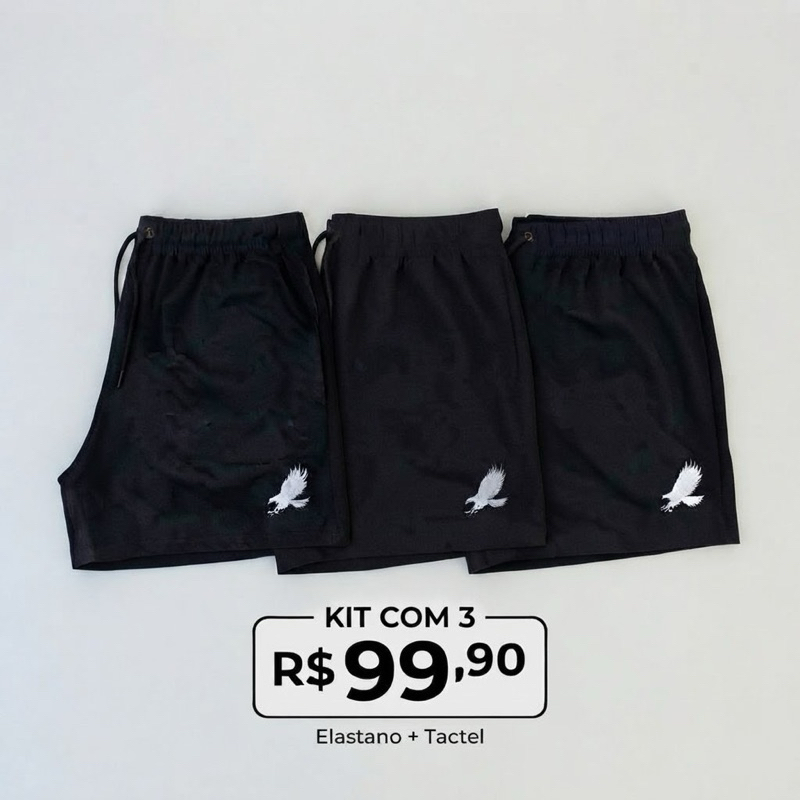 Kit 3 Bermudas Short Elastano Com Tactel Básico Casual Praia Estilo Conforto