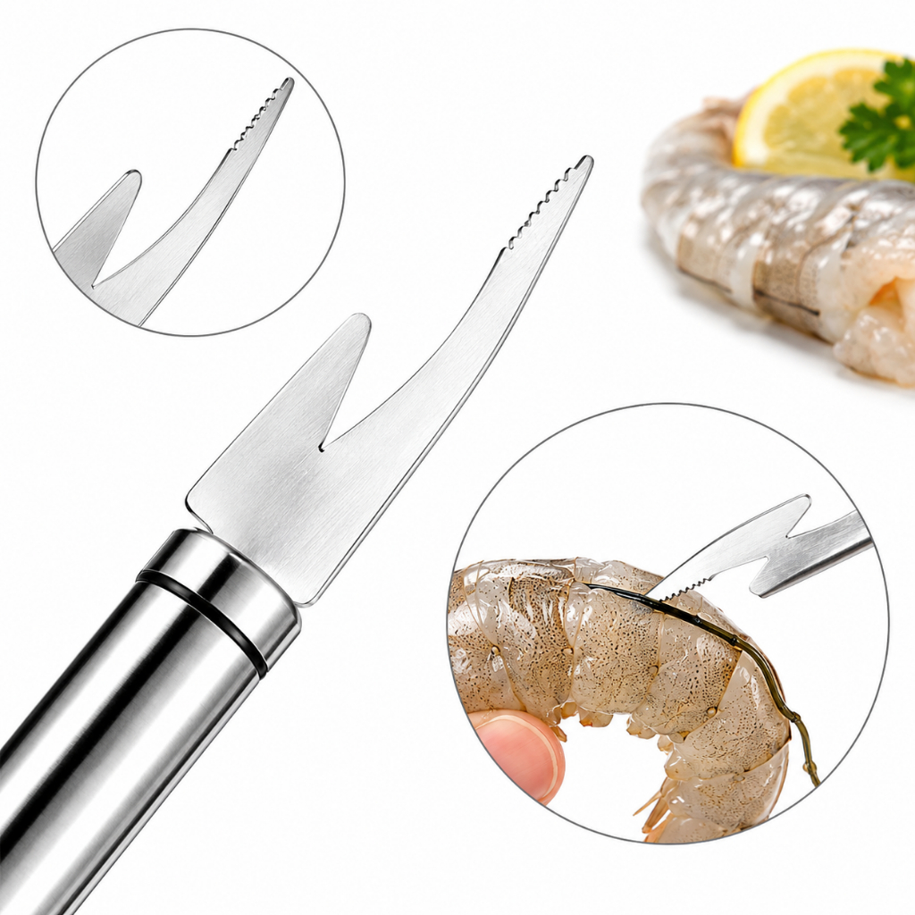 Descascador de Camarão Multifuncional em Aço Inox 304, Removedor de Linha e Abridor de Camarão, Utensílio Prático para