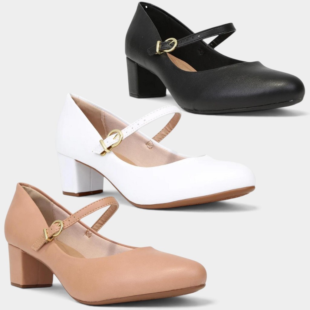 Sapato Scarpin Boneca Beira Rio Feminino Fivela Salto Bloco Ultraconforto