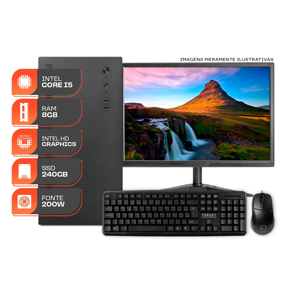 Computador Home Essential S, Intel i5 4ª, 8GB DE RAM, SSD 240GB, Completo com Monitor e Periféricos + Caixa de som