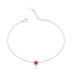Pulseira Feminina de Prata 925 Coração Cravejado Rubi
