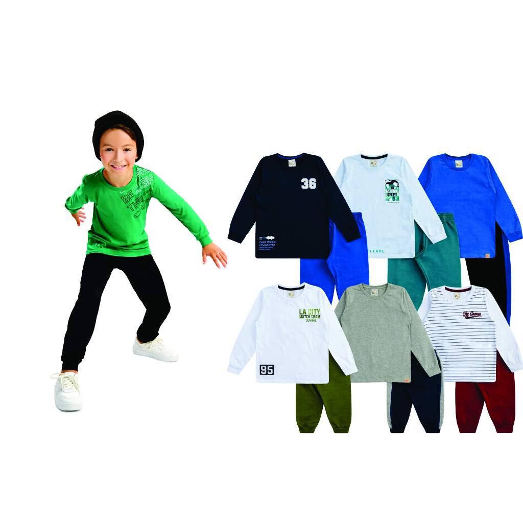 Kit 6 Conjuntos Masculino Infantil  de Meia Estação Quentinho e Confortável  Sortidos de Inverno  1 ao 10 anos