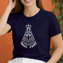 Camiseta Basica Estampada Feminina Nossa Senhora Aparecida Algodão Confortavel