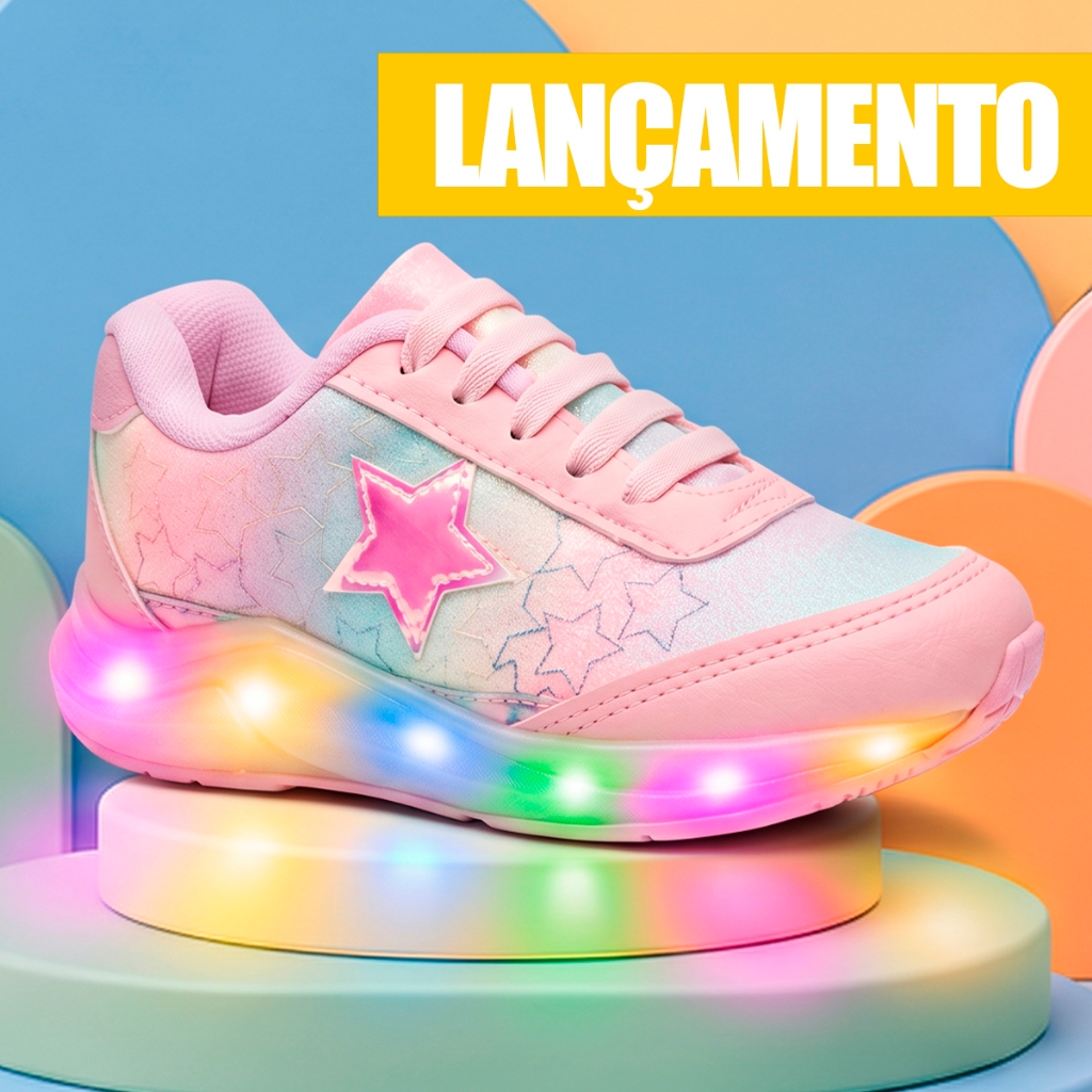 Tenis infantil Led Menina Feminino Luz Pisca Pisca Club Happy