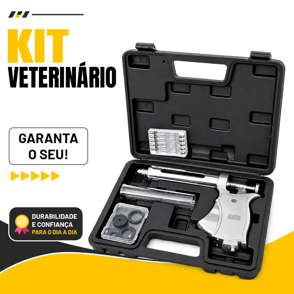 Seringa Veterinária SemiAutomática 50ml inox com 10 Aplicadores  Bovino/Equino/Ovino