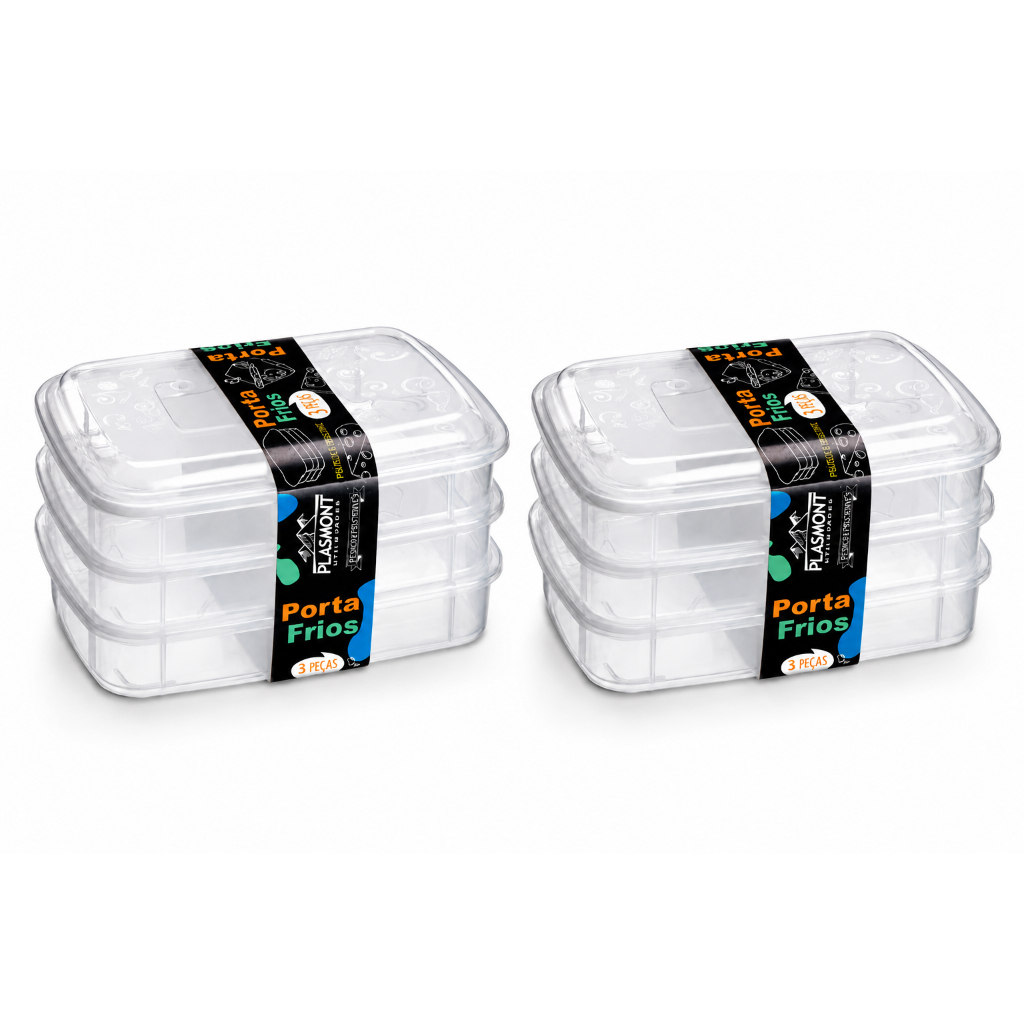 Porta Frios Empilhável Triplo 3 Peças Transparente Organizador de Geladeira
