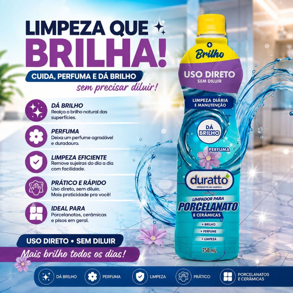 Limpador para Porcelanato e Cerâmicas Duratto 750ml Uso Direto