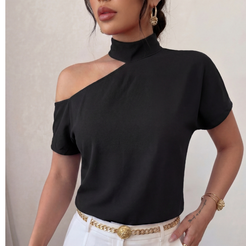 Blusa Soltinha Manga Curta Social Viscolycra Gola Choker Top Conforto Leveza Estilo