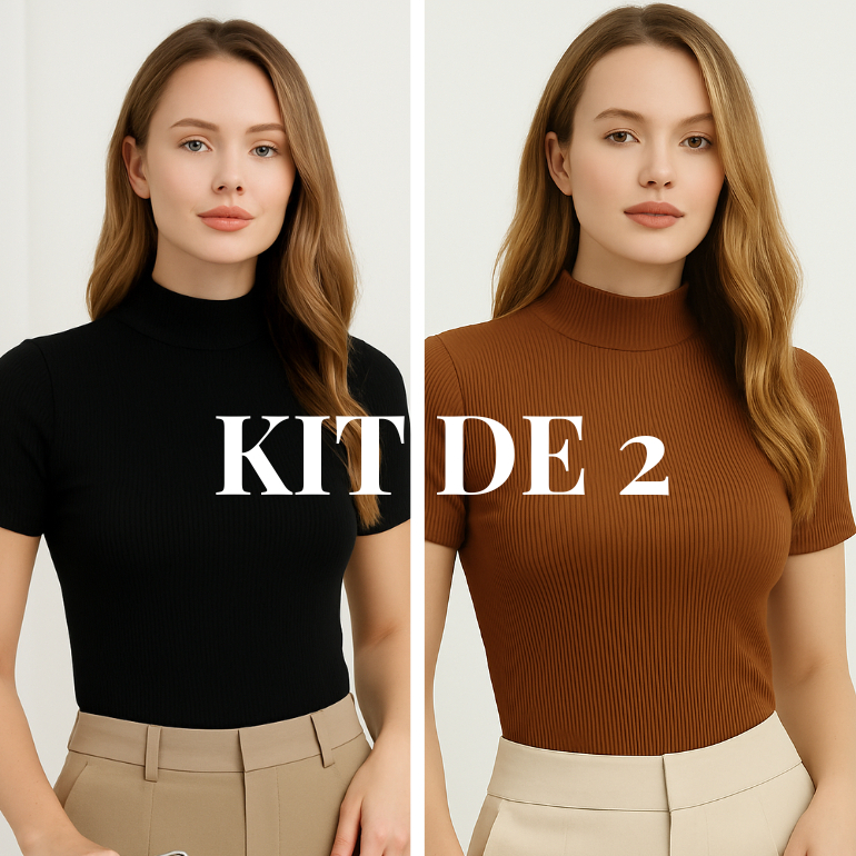 Blusa Feminina Gola Alta com Manga Curta Tecido Ana Ruga com Elastano – Elegância