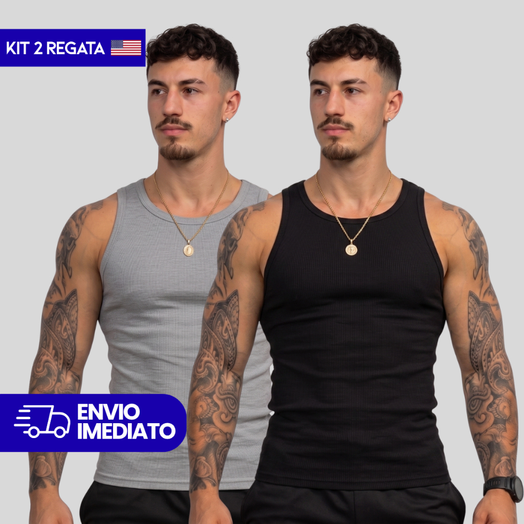 Kit 2 Regata Americana Slim Masculina Basquete Streetwear Academia Casual Confortável Treino