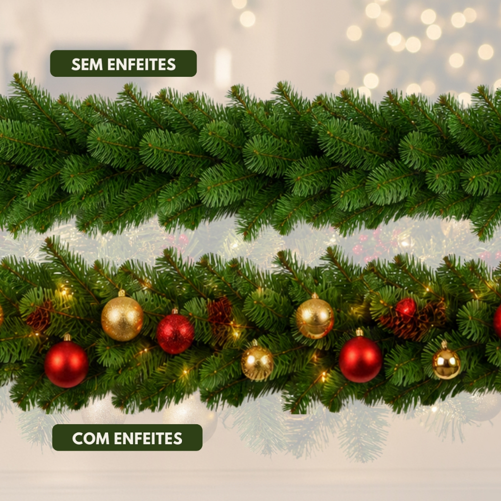 Festão Aramado Verde Natal Decoração 2,70 Metros 300 Galhos · foto 2