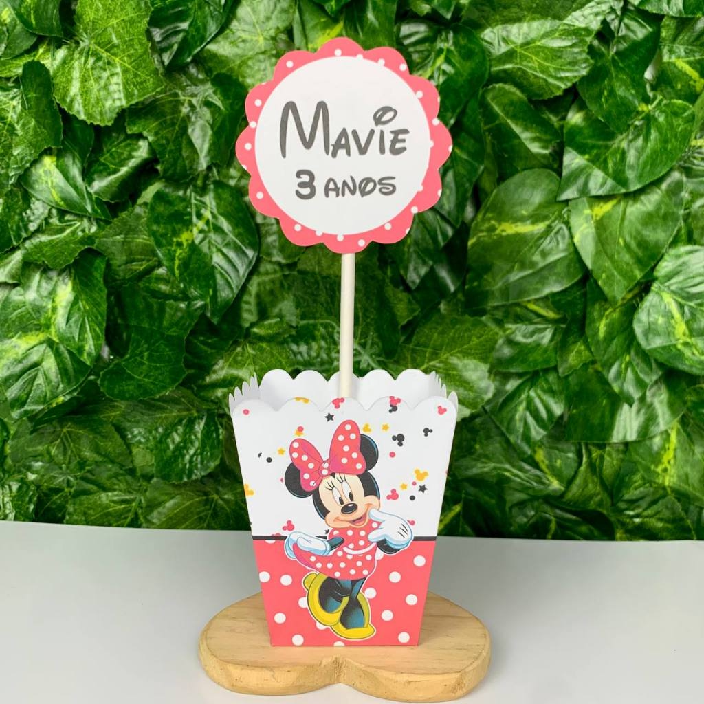 Centro de Mesa Minnie Vermelha / Cachepô Personalizado Lembrancinha para Festa Infantil