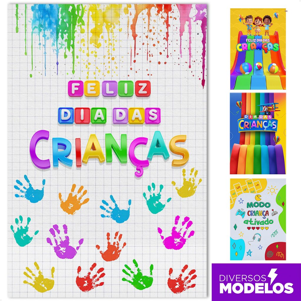 Painel Dia das Crianças Retangular Decoração de Festa Infantil 1,50x2,20m Sublimado Em Tecido