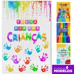 Painel Dia das Crianças Retangular Decoração de Festa Infantil 1,50x2,20m Sublimado Em Tecido