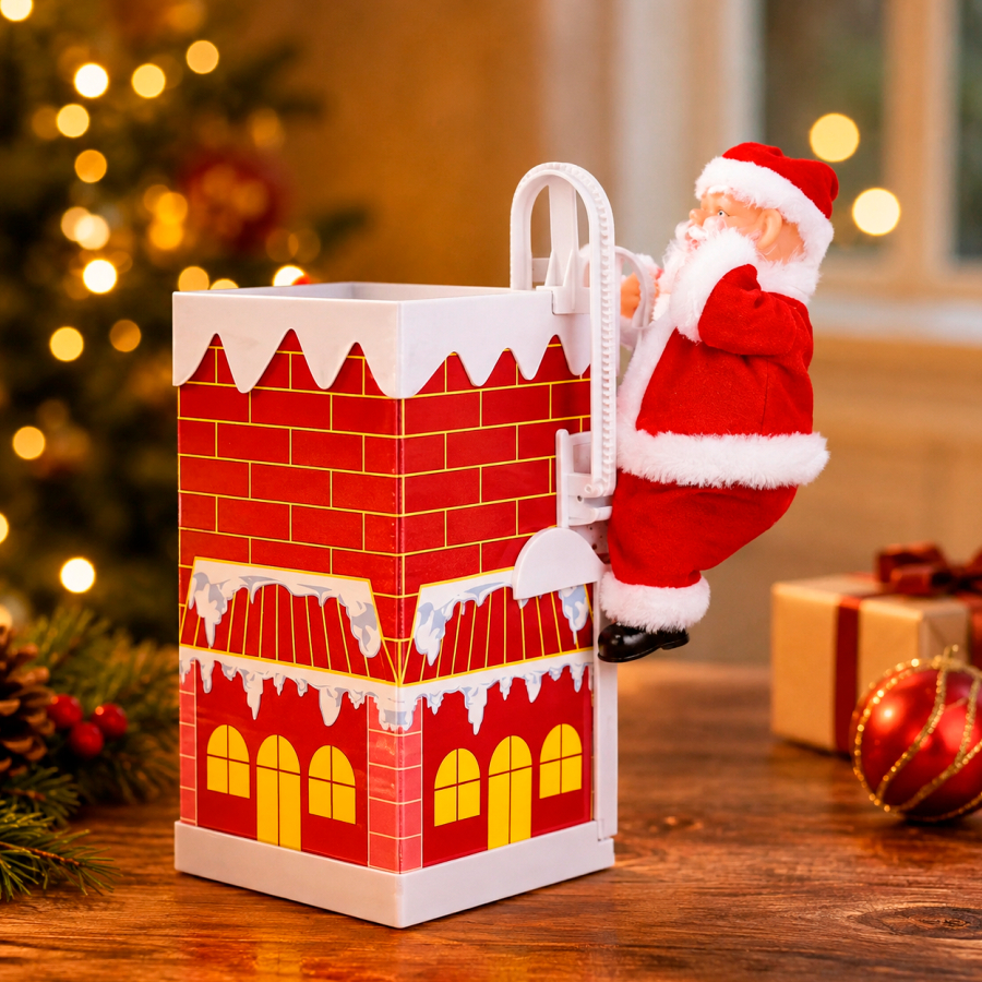 Papai Noel Musical Na Casinha Com Chaminé Enfeite De Natal 25x20x15cm Decoração Casa Natalina