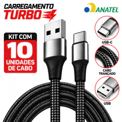 Kit 10 Cabos Carregador Tipo C 6A 120W Turbo 2 Metros Reforçado Premium Original
