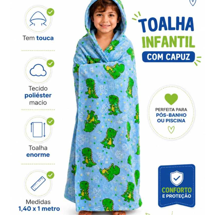 Toalha Banho Infantil Algodão Poliéster Gigante Com Capuz Banhão Estampas Macia