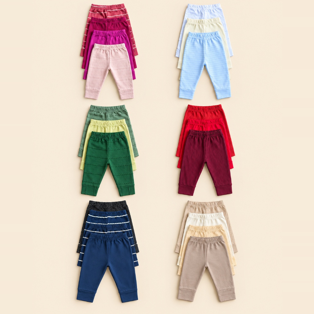 Kit 5 Calças Mijão Bebê 100% Algodão Culote Sem Pé Enxoval Menino Menina Malha Lisa Estampada Cores Sortidas Confortável