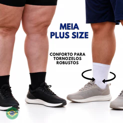 Meia Plus Size Cano Longo Algodão Unissex Lisa Esporte Casual 38 ao 48