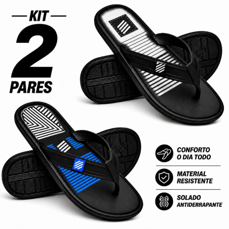 Kit 2 Pares Chinelo sandália Masculino Casual Confortável Macio e leve