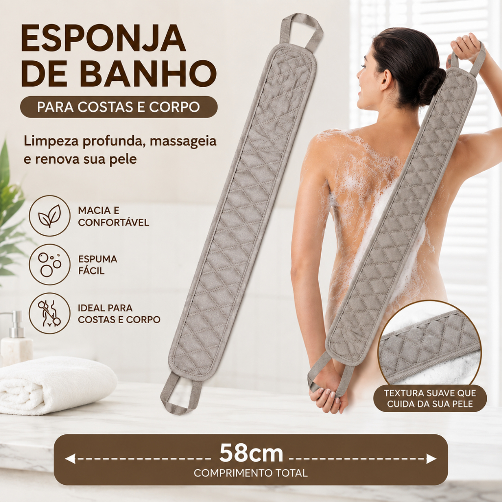 Esponja de Banho Atoalhado Premium 58cm Lava Costas Anti Bacteriano Cores Sortidas