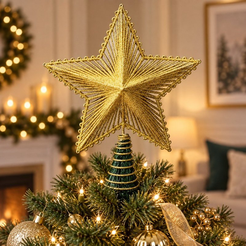Estrela Ponteira Enfeite Luxo Topo Árvore De Natal 23x20cm