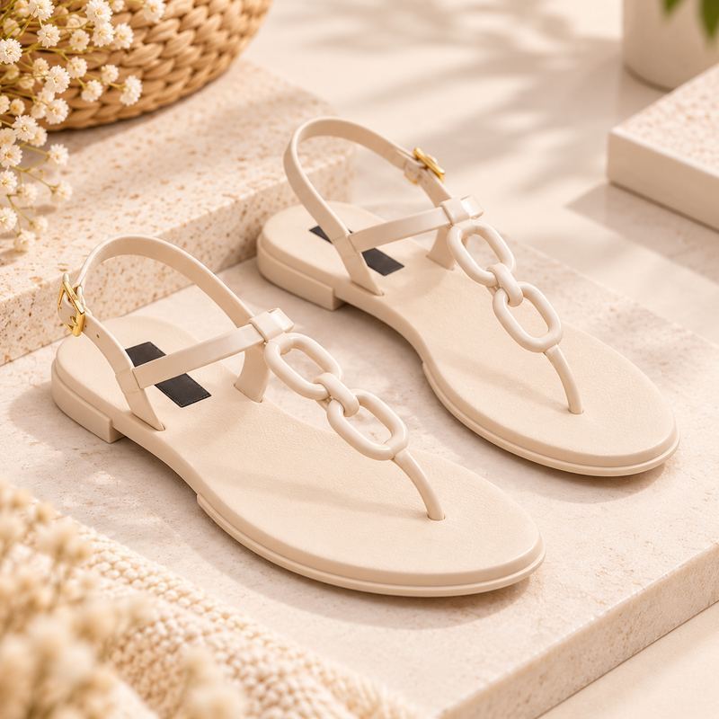 Sandália Feminina Rasteira com Corrente Confortável Antiderrapante Casual - E2 Fit Shop