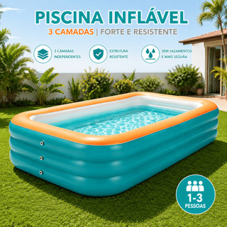Piscina inflável retangular PVC resistente, Ótima para Refrescar no Calor,  lazer e refresco no quintal no verão Piscina