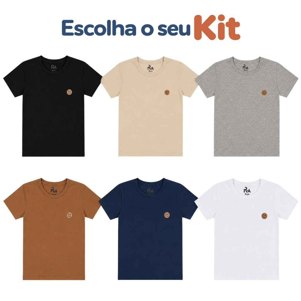 Kit 2 ou 4 Camisa Básicas Infantil Menino 100% Algodão 4 ao 16 Anos - camiseta infantil masculina