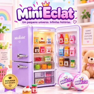 Mini Geladeira Infantil Colecionável Com Luz LED 2 Cápsulas Surpresa Mini Minis