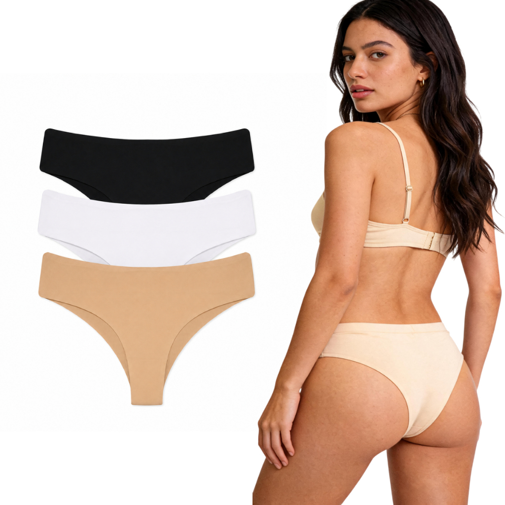 Kit 3 Calcinha Tanga Laser Sem Costura Microfibra Sortido
