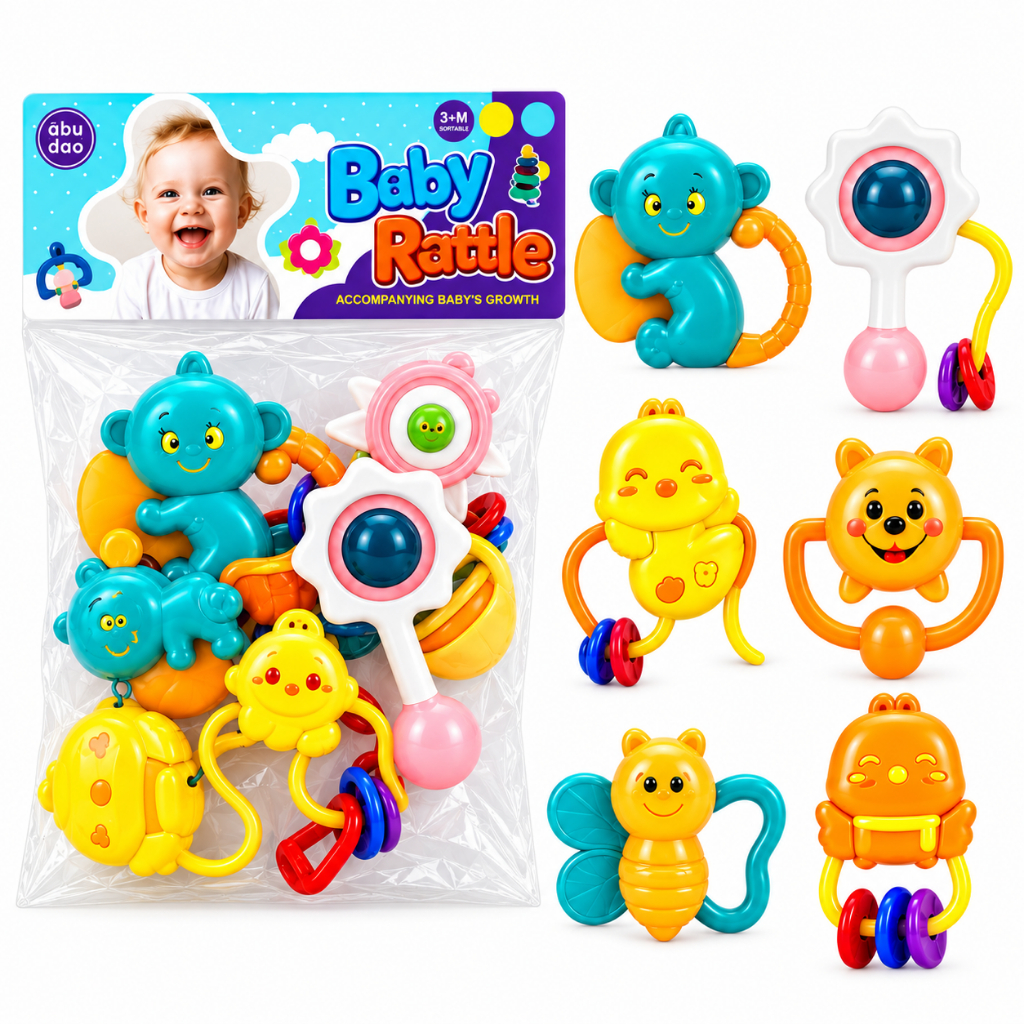 Kit Bebê 6 Modelos Chocalhos Educativos Brinquedos Coloridos