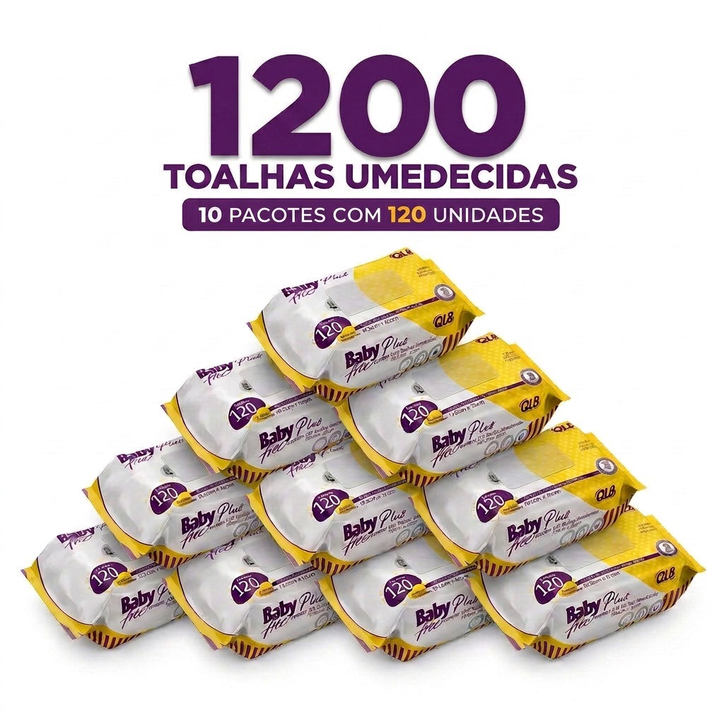 Caixa com 10 Lenços Umedecidos Baby Free Plus com 120 Unidades Cada – Sem Tampa Flip-Top