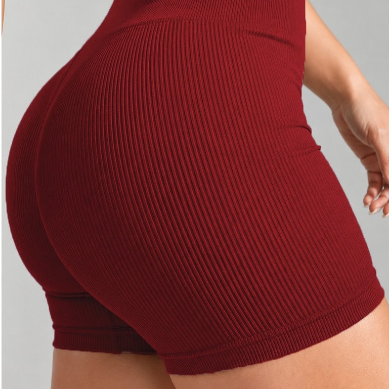 Short Fitness Modelador Canelado Sem Costura Seamless Zero Transparência Roupa de Ginástica Academia