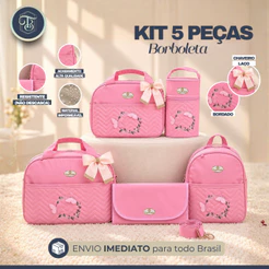 Kit Bolsa Maternidade 5 Peças Borboleta (Rosa)