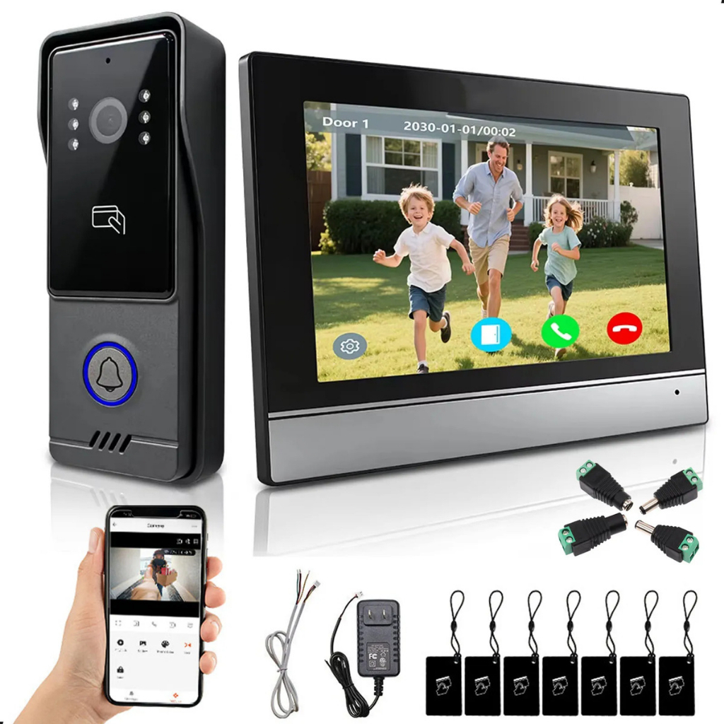 Tuya campainha de vídeo wi-fi sem fio, 1080p, tela sensível ao toque colorida, aplicativo inteligente, kit de intercomun