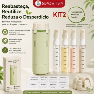 Kit 4 em 1 Garrafa De Viagem À Prova De Vazamentos Frasco Recarregável Para Shampoo, Loção, Sabonete Líquido e Higiene