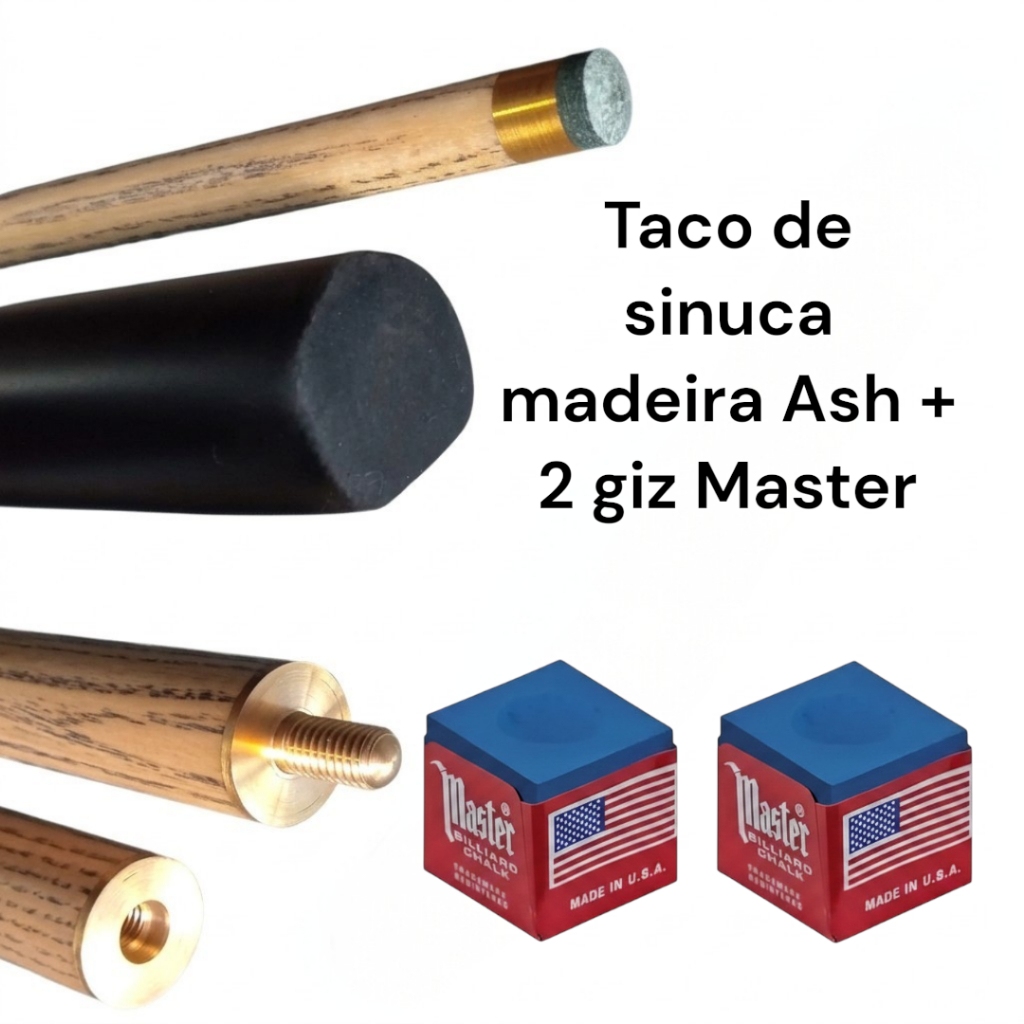 Taco de sinuca Prossional madeira ash virola metal sola couro + giz