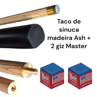 Taco de sinuca Prossional madeira ash virola metal sola couro + giz