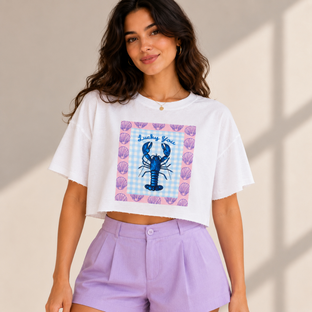 Cropped Feminino Over Lucky You Estampado Verão Casual 100% Algodão Confortável e Modelagem Soltinha