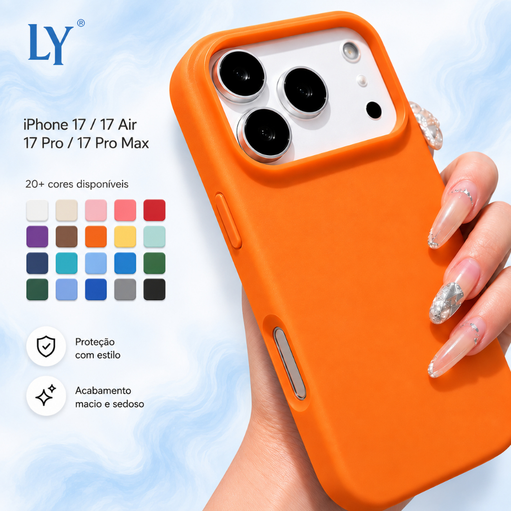 Capa Silicone Aveludada para iPhone 17 / 17 Air / 17 Pro / 17 Pro Max Antichoque Premium Toque Macio