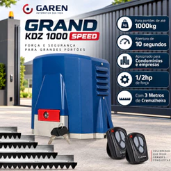 Kit Motor Condominial Completo Grand Kdz 1000kg 1/2hp Abertura de 10seg com 3 Metros de Cremalheira